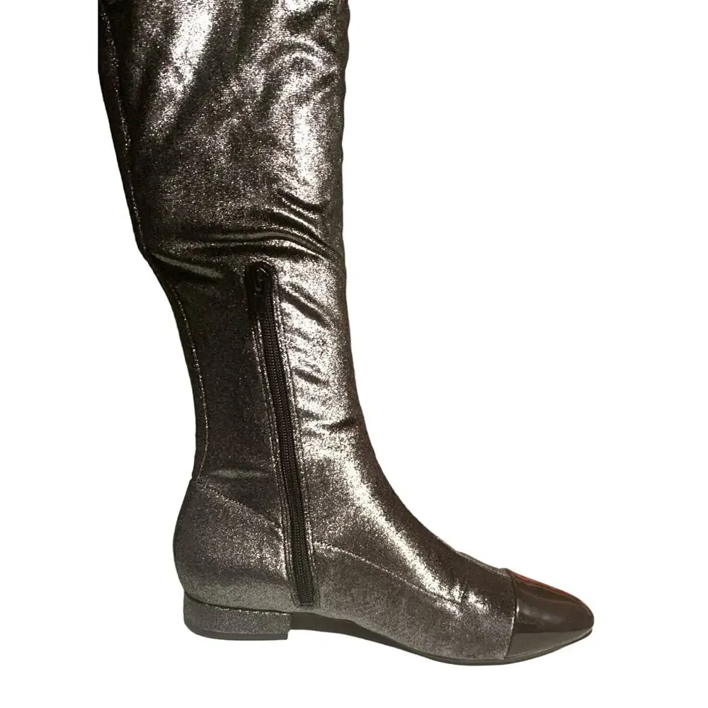 Women's Charcoal Grey Metallic Over-The-Knee Stretch Boots | NEW Size 8 M